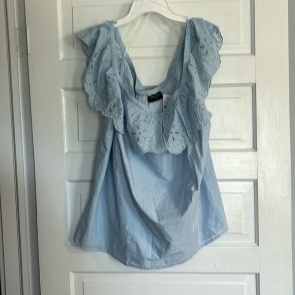 NWT Lane Bryant Carolina Blue Eyelet Blouse - Picture 1 of 5